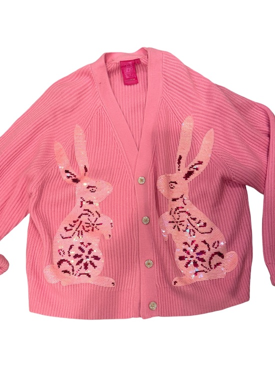 QUEEN OF SPARKLES Sweaters - Queen of Sparkles Pink Sequin Bunny Cardigan Small